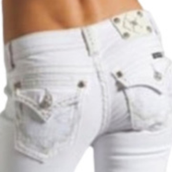 Miss Miss Me Signature Skinny Jeans Size 28 White Silver Bling Flap Pockets - Picture 1 of 11